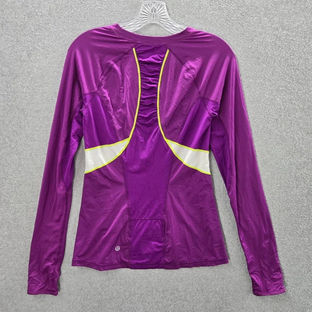 Lululemon Women Activewear Top 6 Purple Athletica Run Visibility Shirt Thumbhole